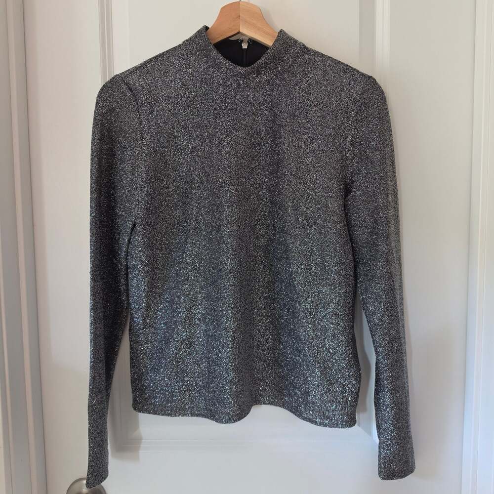 Michael Kors Metallic Silver Mock Neck Top Y2K Party Going Out Top S
